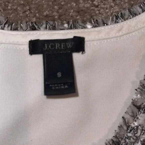 J Crew Fringe Tank Top Shell Tweed Lace Ivory Metallic Silver Gray Size Small. D - Picture 8 of 8